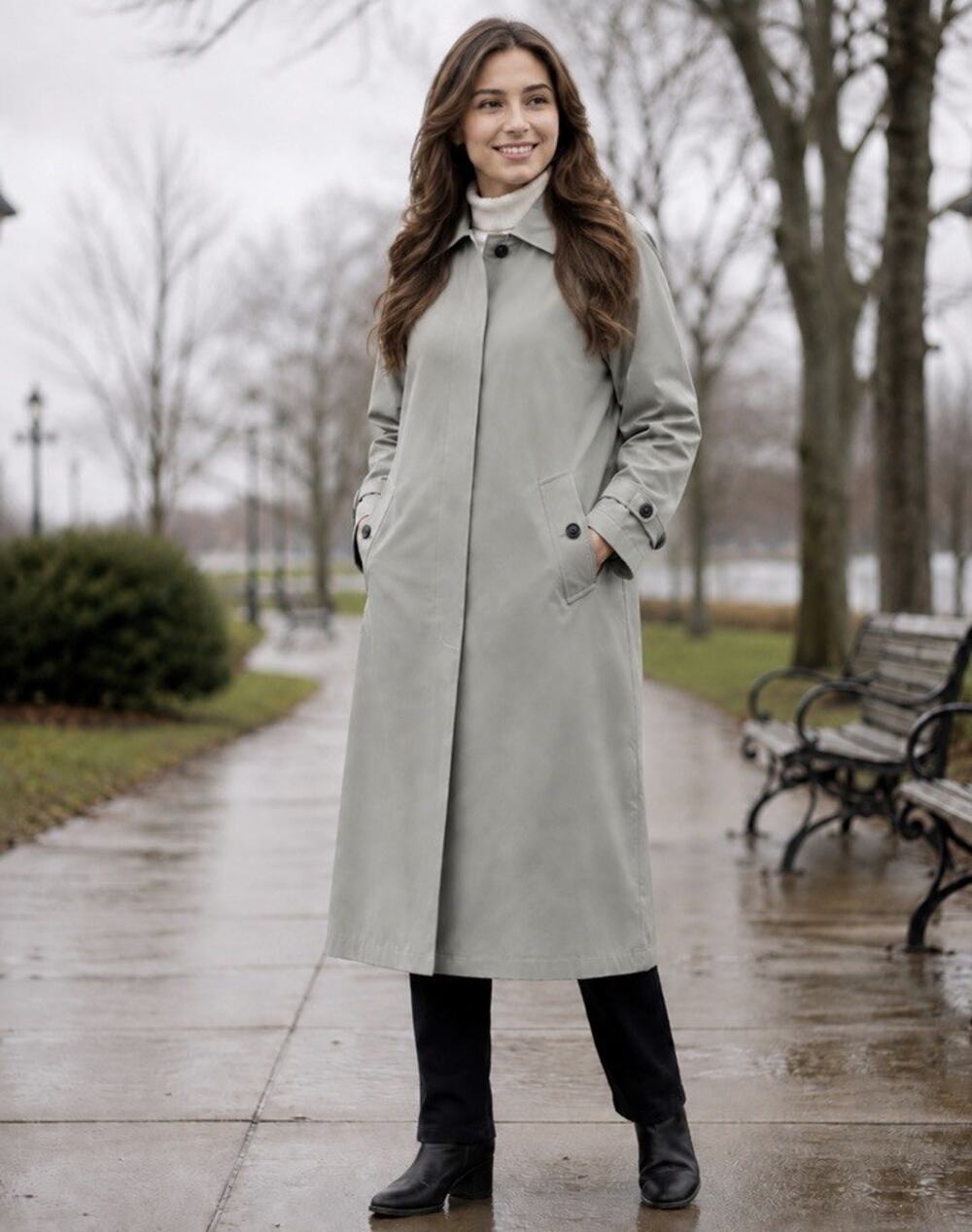 NWT Talbots Women’s Long Trench Coat Sz 4 Mint Pull-Tie Waist Pockets MSRP 148
